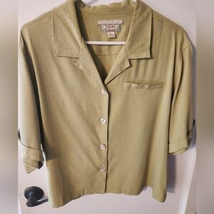 Tommy Bahama Sage Green Crop Style Silk Shirt Size Xl
